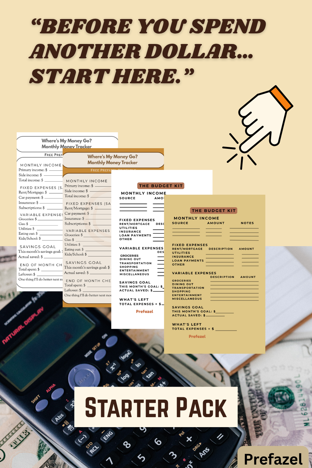 Free printable one-income family budget starter pack - budget kit and monthly tracker worksheets