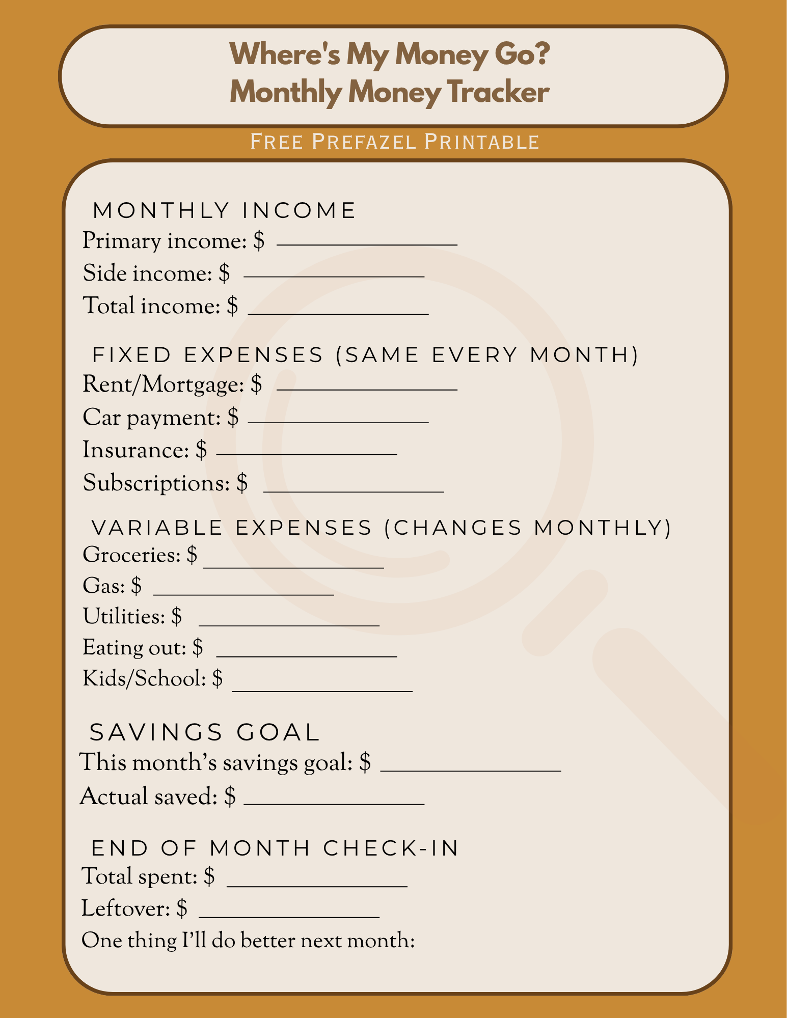 Where's My Money Go? Free Printable Monthly Budget Tracker for Families